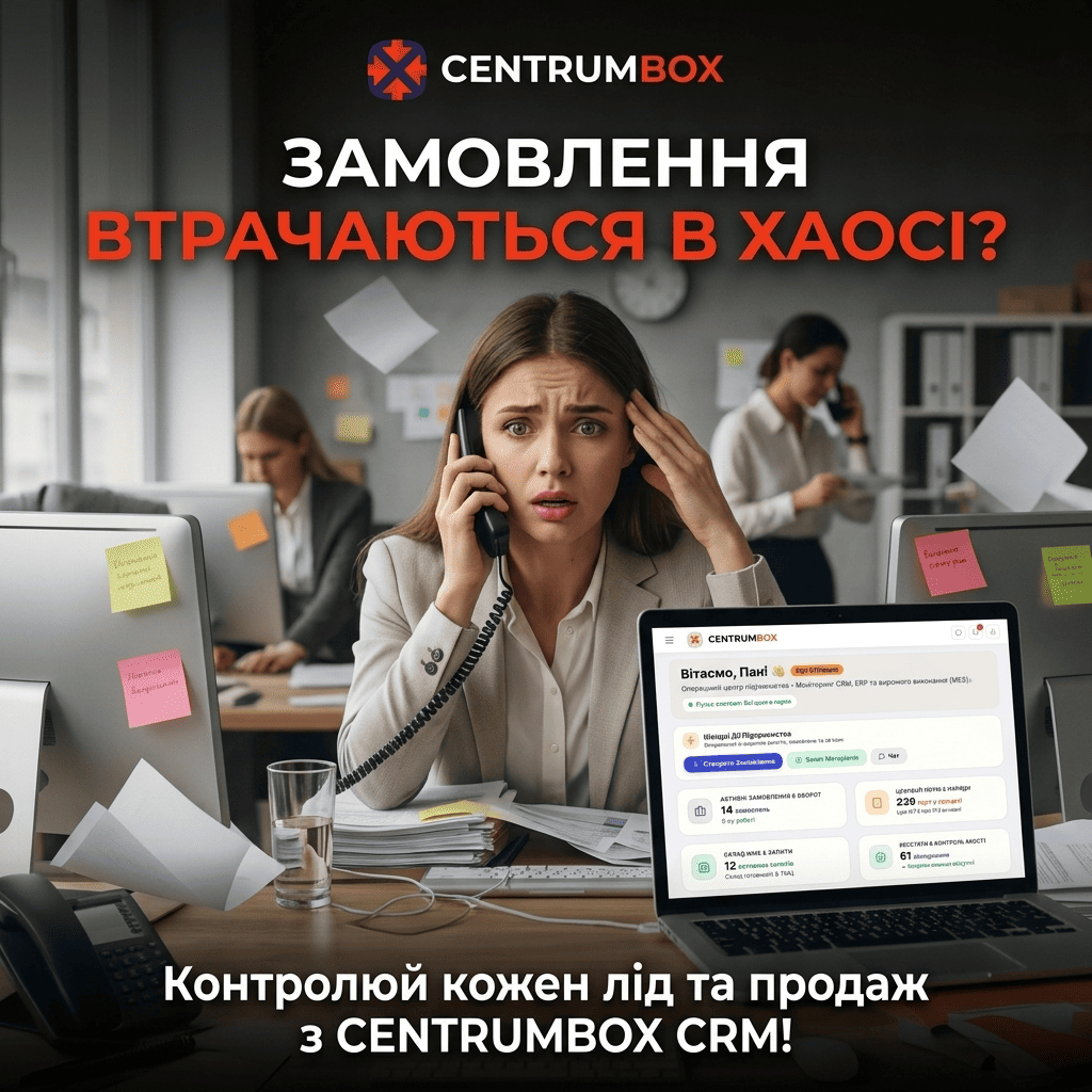 Контролюй кожен лід та продаж з CRM Centrum Box — замовлення не втрачаються у хаосі